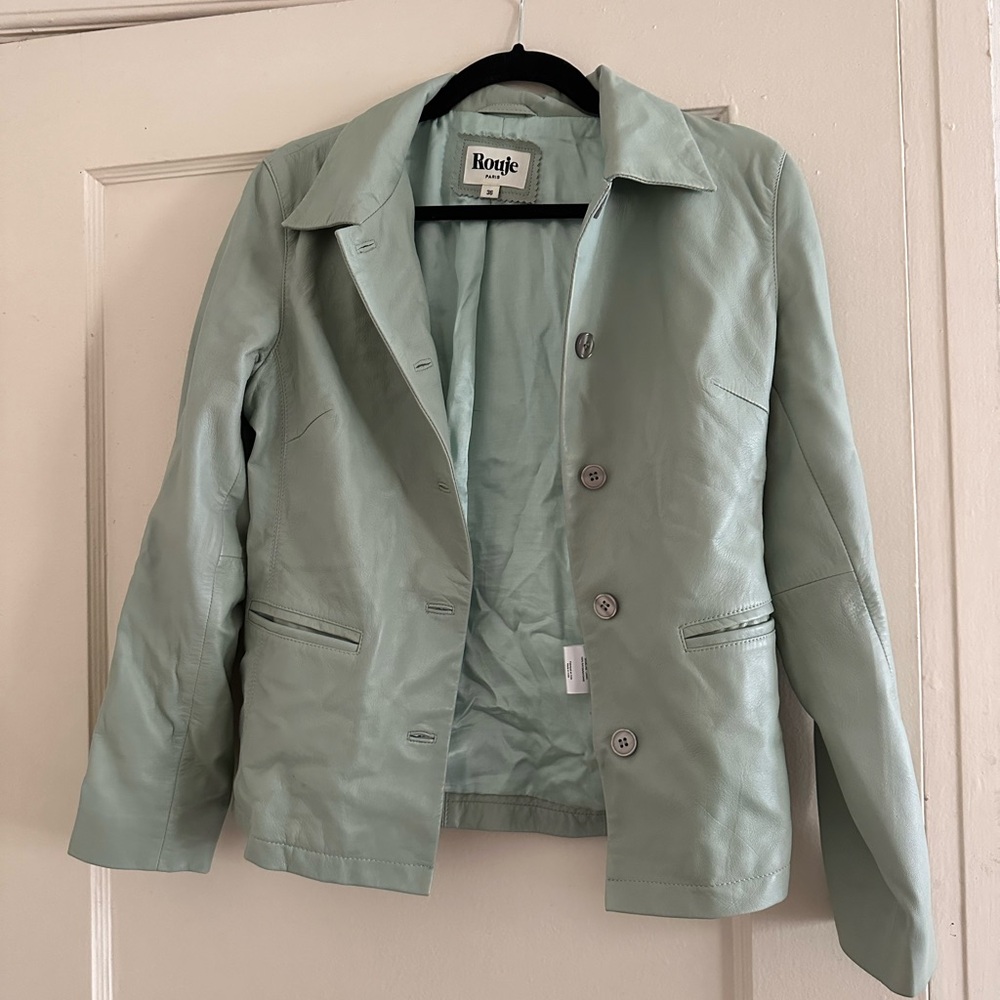Rouje Size Small Leather Jacket Light Blue size 36
